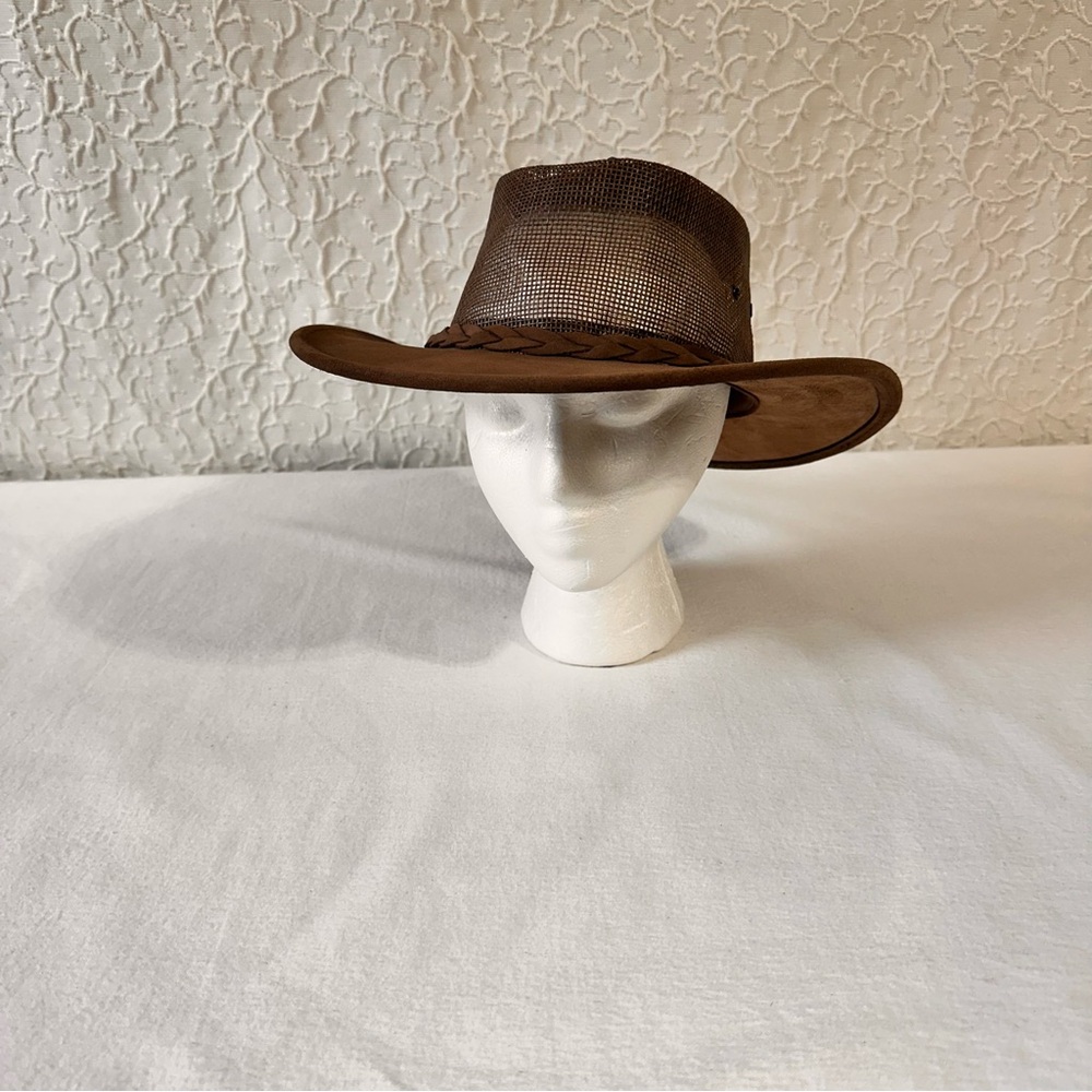 Minnetonka Air Flow Leather Hat Brown Large Safari Cowboy Vintage Fold Up Travel